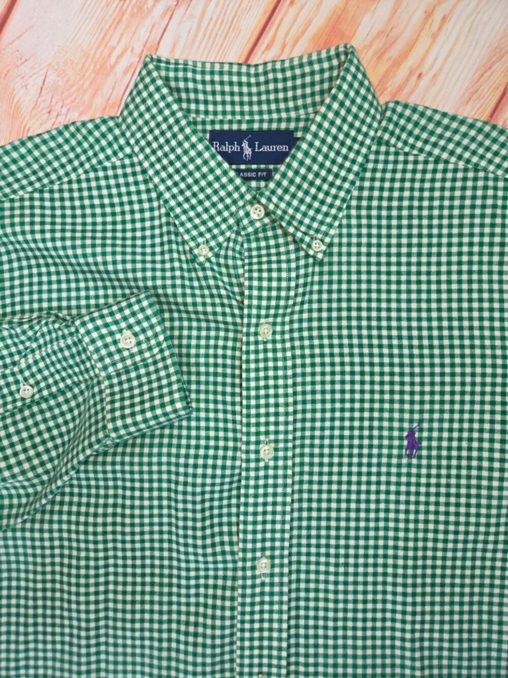 Ralph Lauren Classic Fit Green Check Button-Down Shirt Large